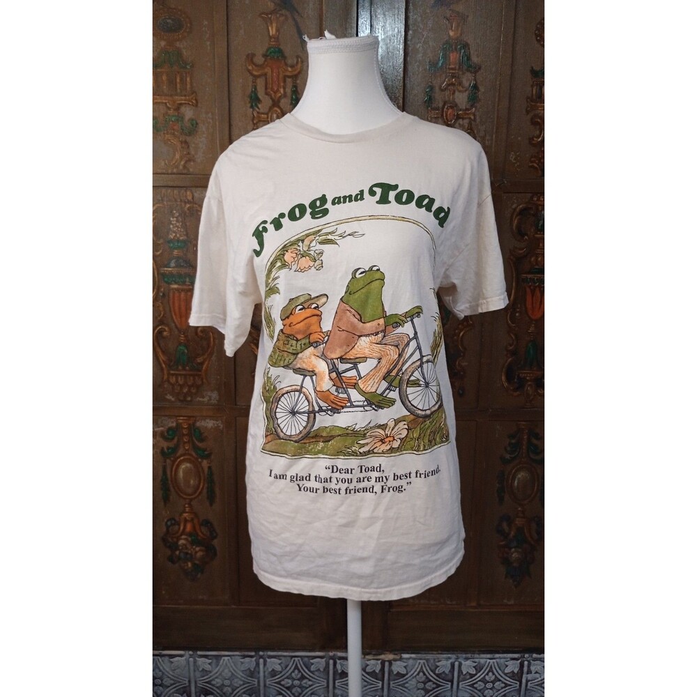 Frog and Toad Graphic Print T Shirt White Cotton Knit Crewneck women's Sz M